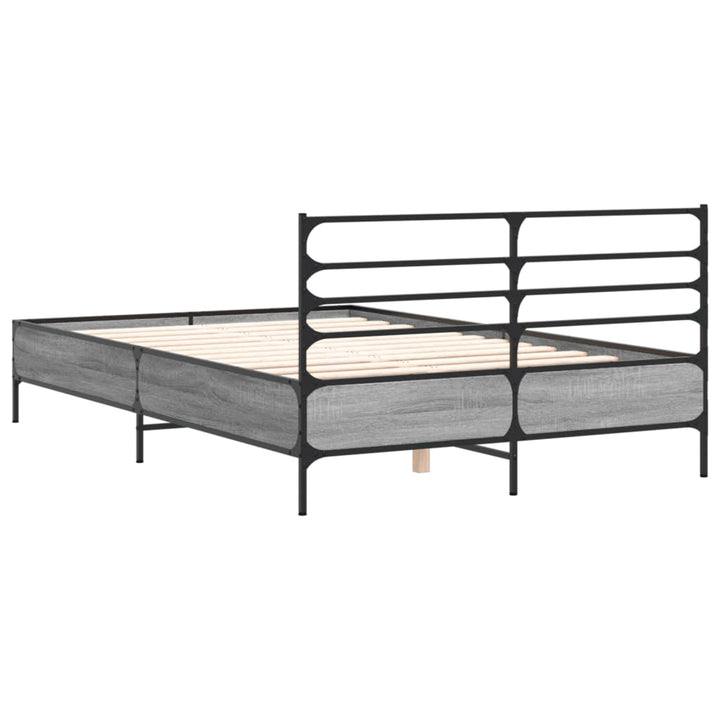 sengestel 135x190 cm konstrueret træ og metal grå sonoma-eg