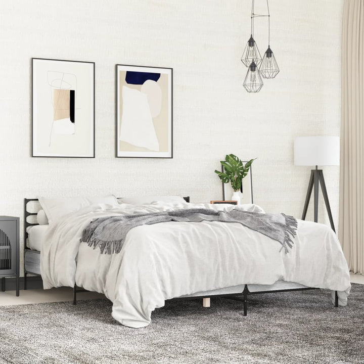 sengestel 135x190 cm konstrueret træ og metal grå sonoma-eg