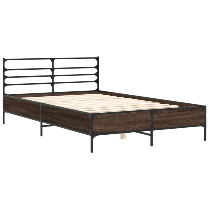 sengestel 135x190 cm konstrueret træ og metal brun egetræsfarve
