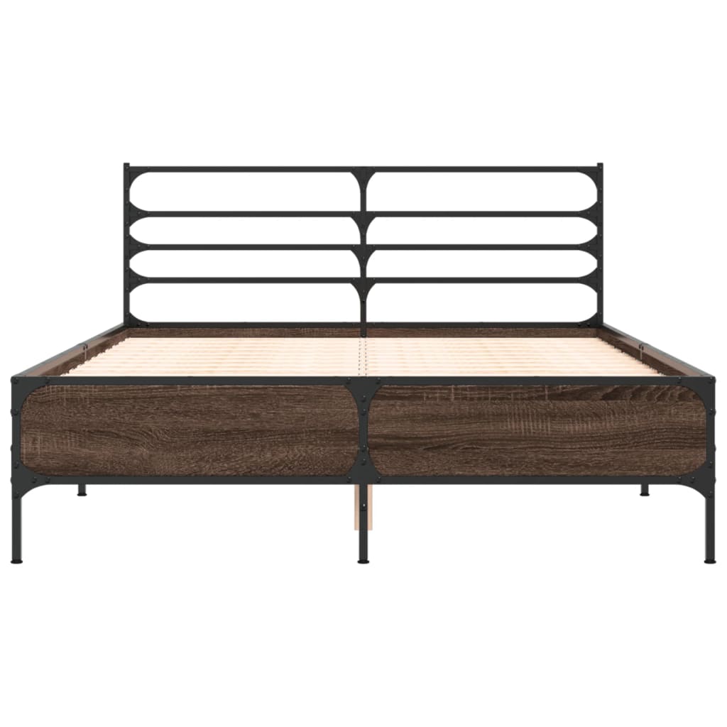 sengestel 135x190 cm konstrueret træ og metal brun egetræsfarve