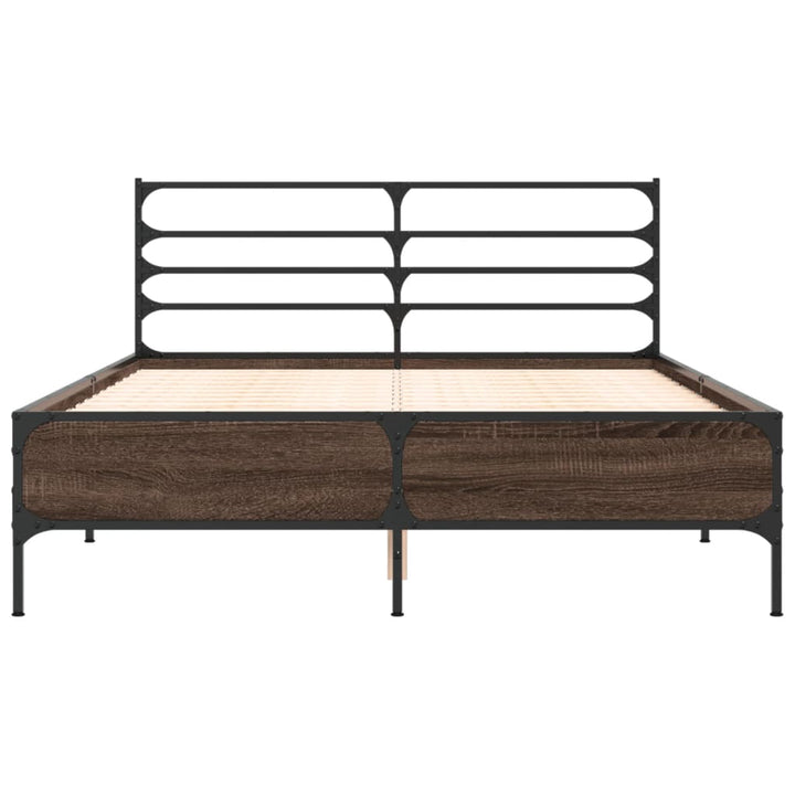 sengestel 135x190 cm konstrueret træ og metal brun egetræsfarve