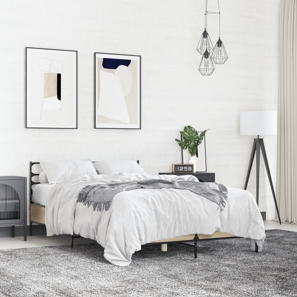 sengestel 140x190 cm konstrueret træ og metal sonoma-eg