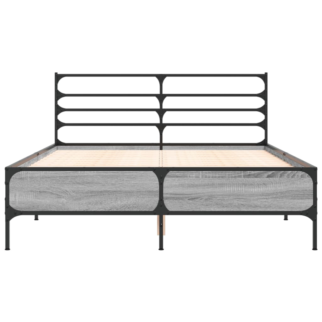 sengestel 140x190 cm konstrueret træ og metal grå sonoma-eg