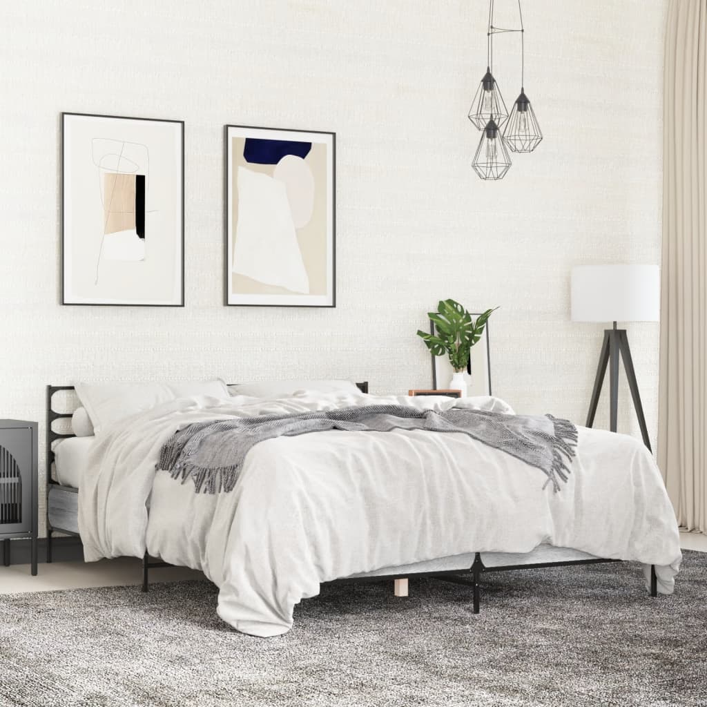 sengestel 140x190 cm konstrueret træ og metal grå sonoma-eg