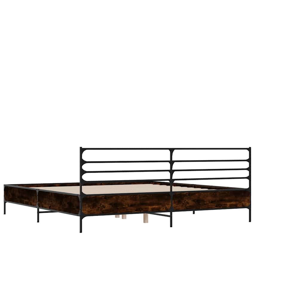 sengestel 140x190 cm konstrueret træ og metal brun egetræsfarve