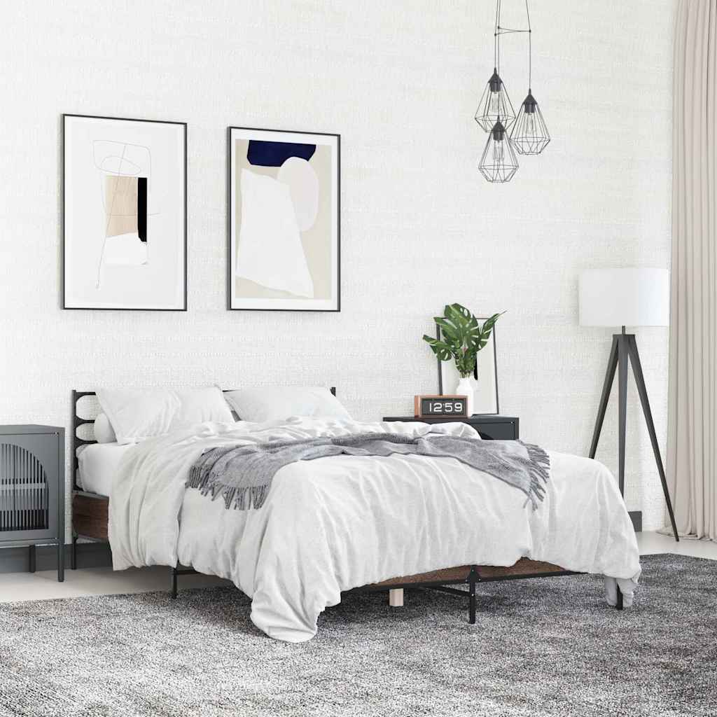 sengestel 140x190 cm konstrueret træ og metal brun egetræsfarve