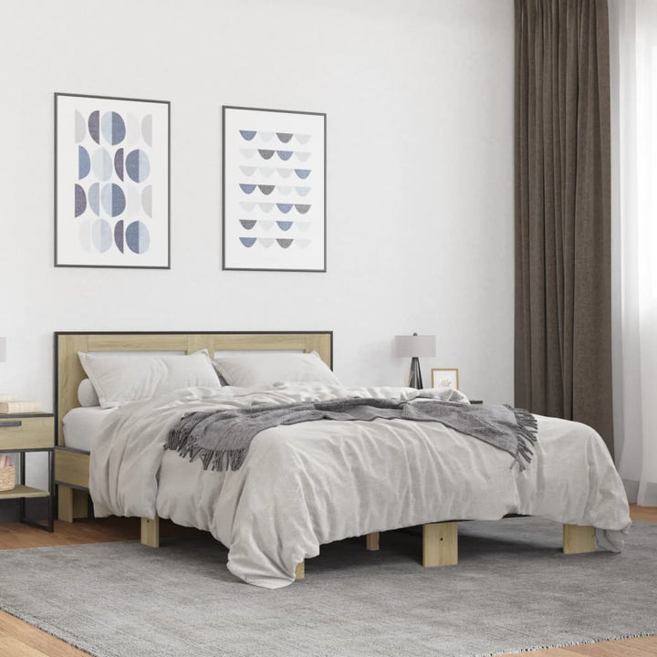sengestel 140x200 cm konstrueret træ og metal sonoma-eg