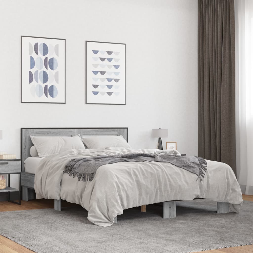 sengestel 140x200 cm konstrueret træ og metal grå sonoma-eg