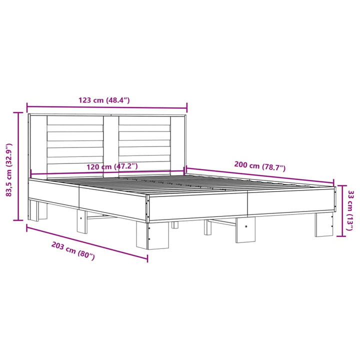 sengestel 120x200 cm konstrueret træ og metal sonoma-eg