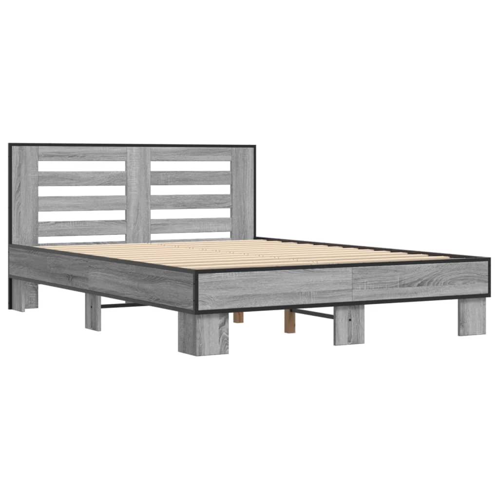 sengestel 120x200 cm konstrueret træ og metal grå sonoma-eg