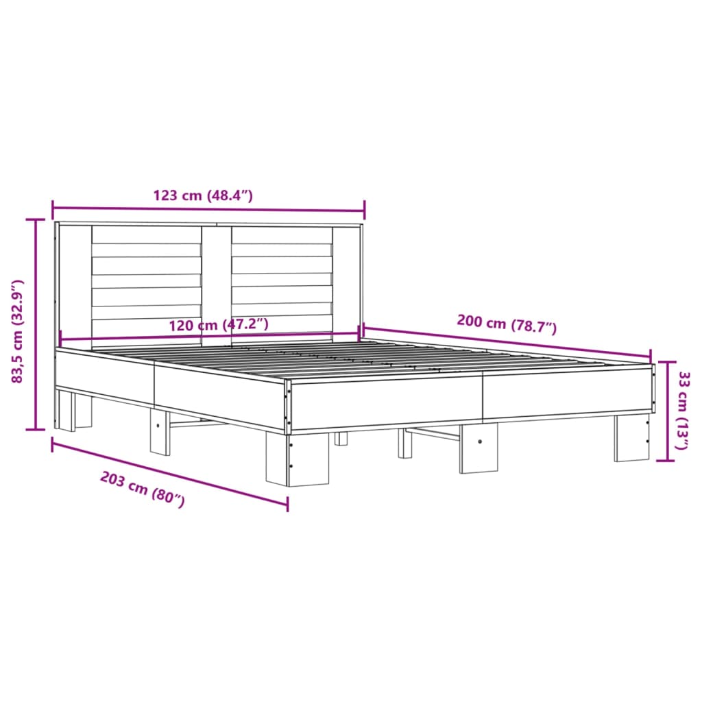 sengestel 120x200 cm konstrueret træ og metal grå sonoma-eg