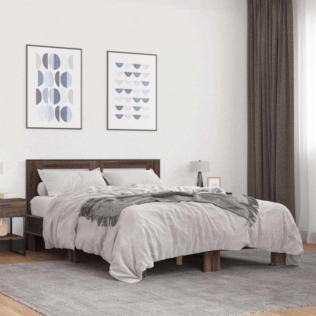 sengestel 120x200 cm konstrueret træ og metal brun egetræ