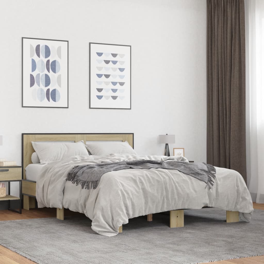 sengestel 140x190 cm konstrueret træ og metal sonoma-eg