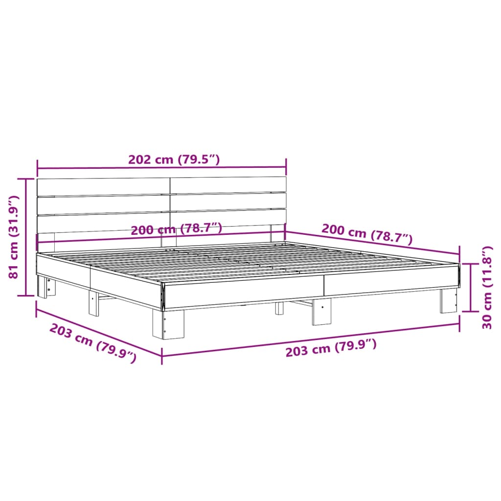 sengestel 200x200 cm konstrueret træ og metal sort