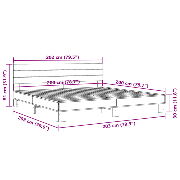 sengestel 200x200 cm konstrueret træ og metal sonoma-eg