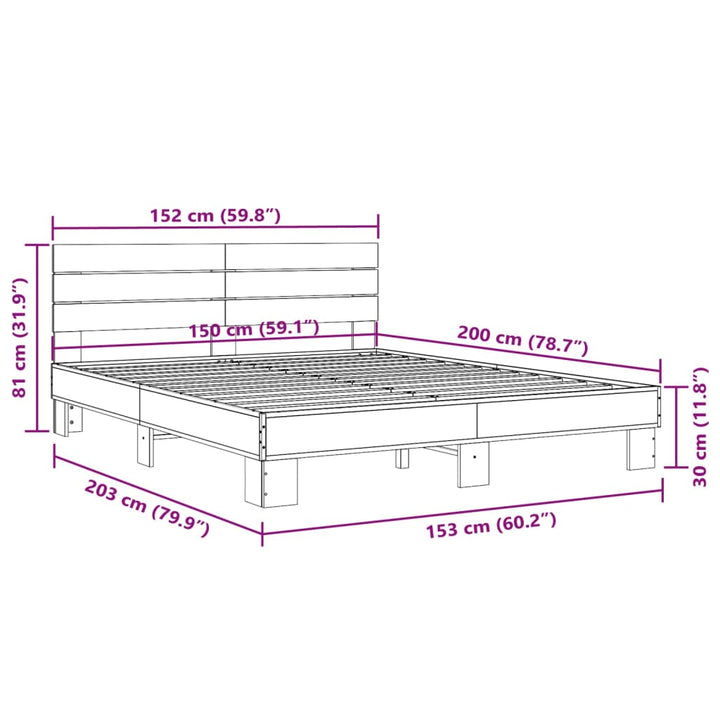 sengestel 150x200 cm konstrueret træ og metal sonoma-eg
