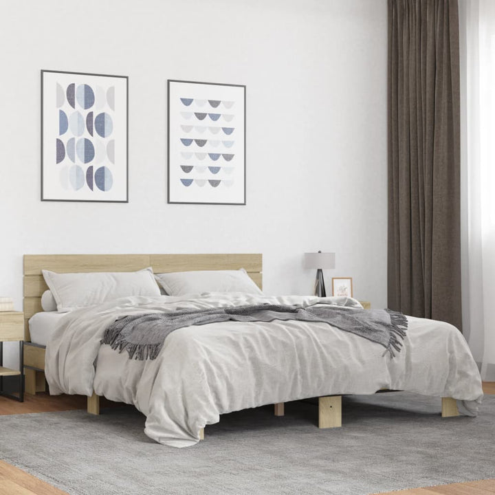 sengestel 150x200 cm konstrueret træ og metal sonoma-eg