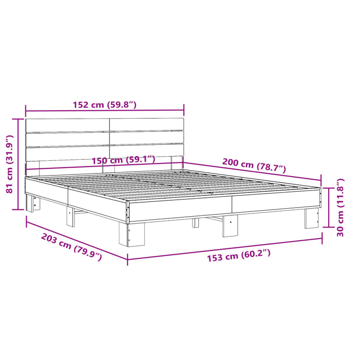sengestel 150x200 cm konstrueret træ og metal grå sonoma-eg
