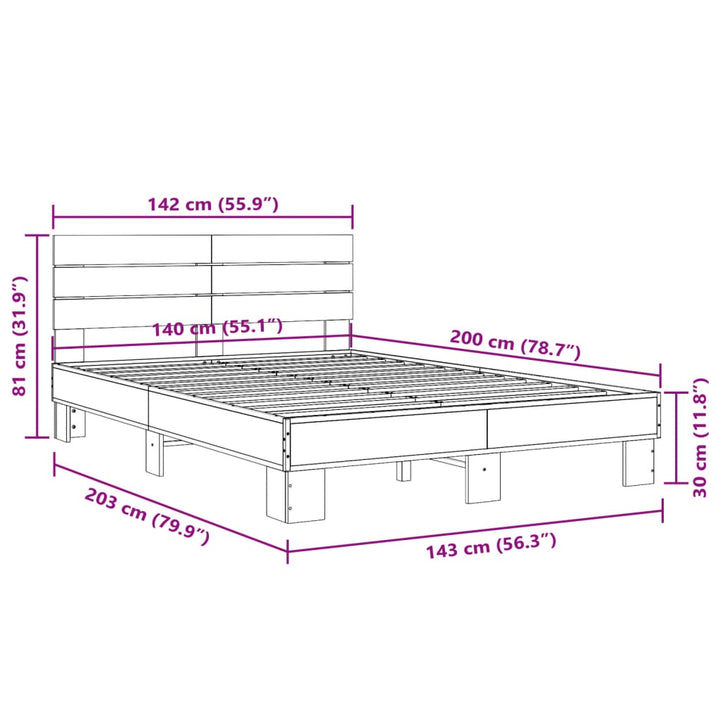 sengestel 140x200 cm konstrueret træ og metal sonoma-eg