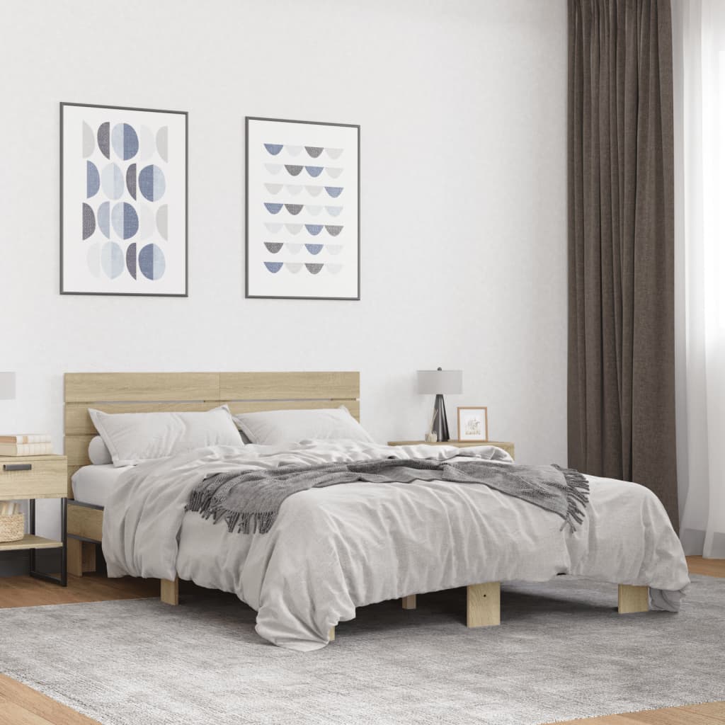 sengestel 140x200 cm konstrueret træ og metal sonoma-eg