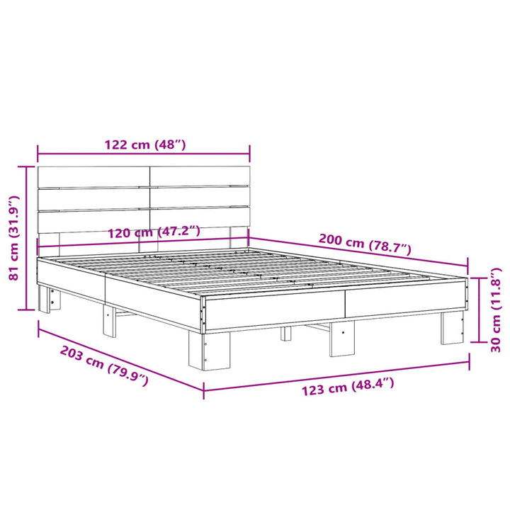 sengestel 120x200 cm konstrueret træ og metal grå sonoma-eg
