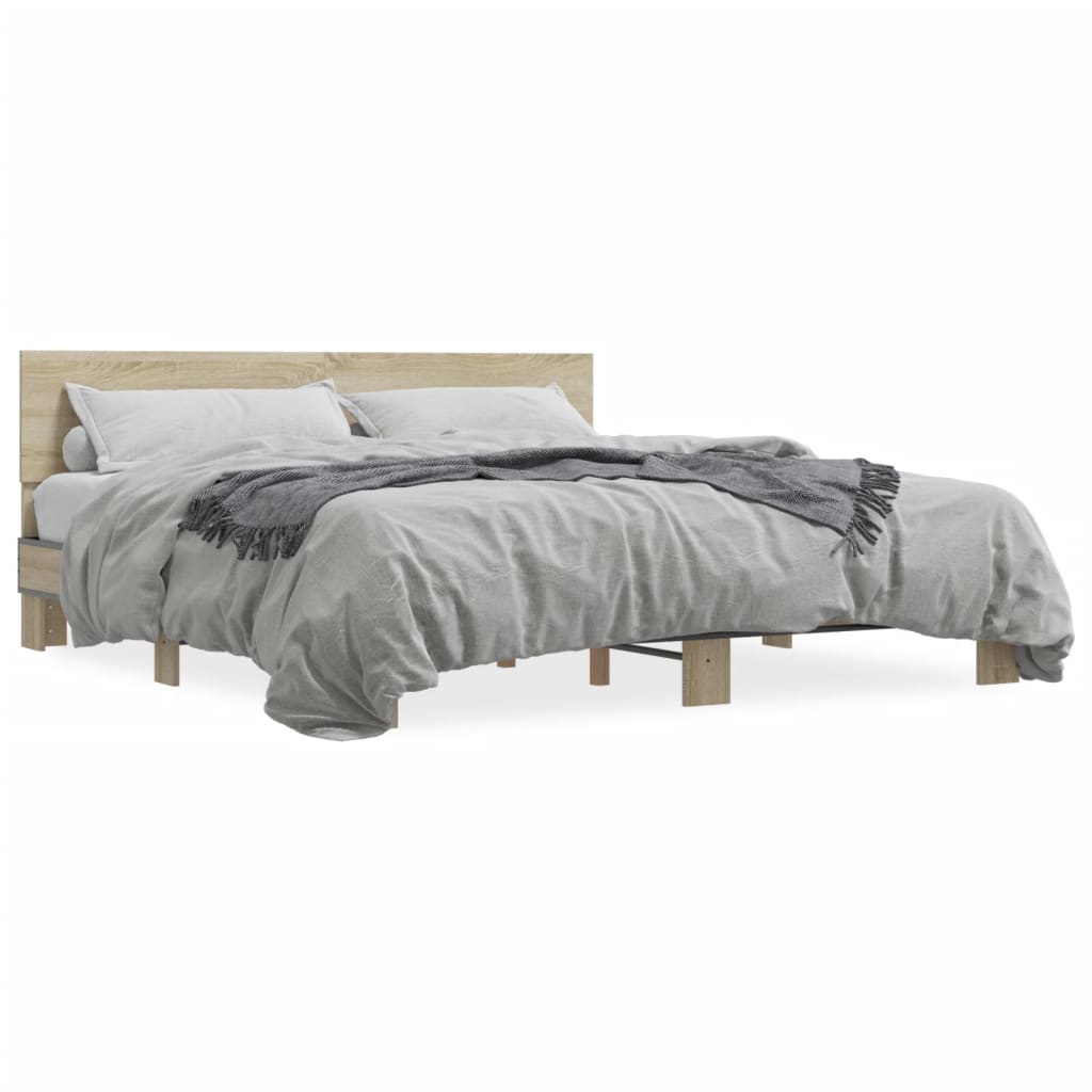 sengestel 200x200 cm konstrueret træ og metal sonoma-eg