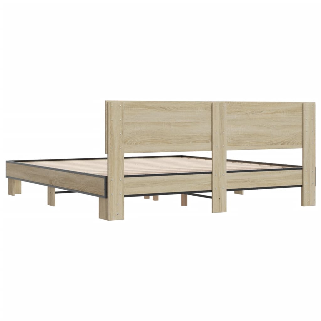 sengestel 200x200 cm konstrueret træ og metal sonoma-eg
