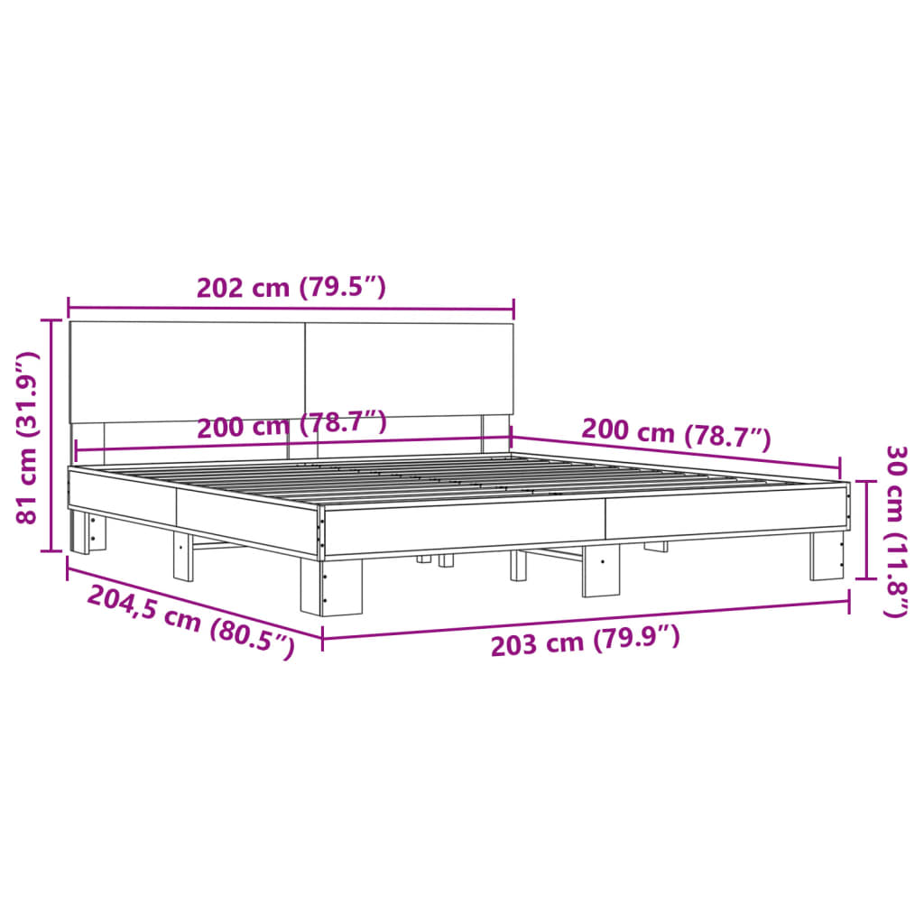 sengestel 200x200 cm konstrueret træ og metal sonoma-eg