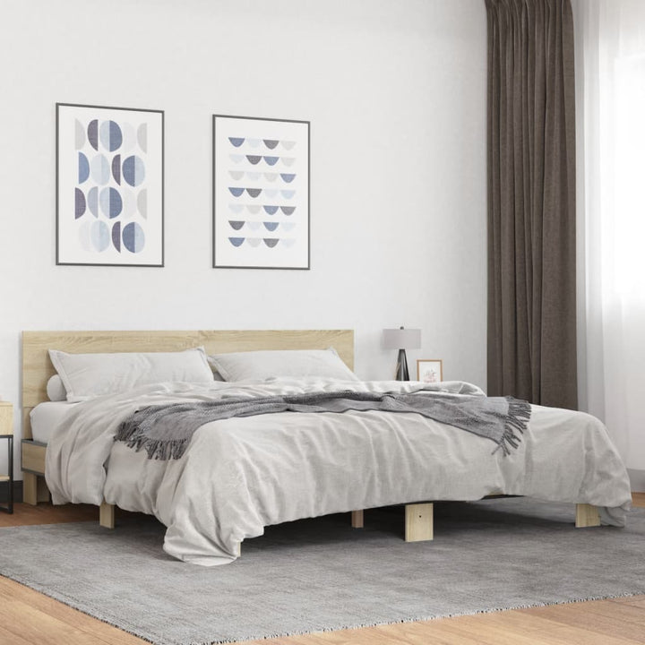 sengestel 200x200 cm konstrueret træ og metal sonoma-eg