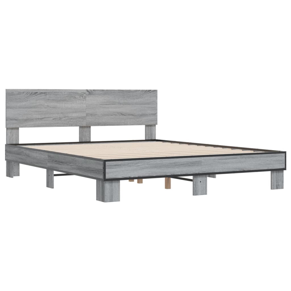 sengestel 150x200 cm konstrueret træ og metal grå sonoma-eg