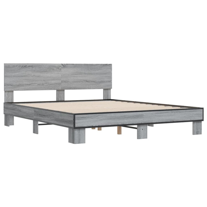 sengestel 150x200 cm konstrueret træ og metal grå sonoma-eg