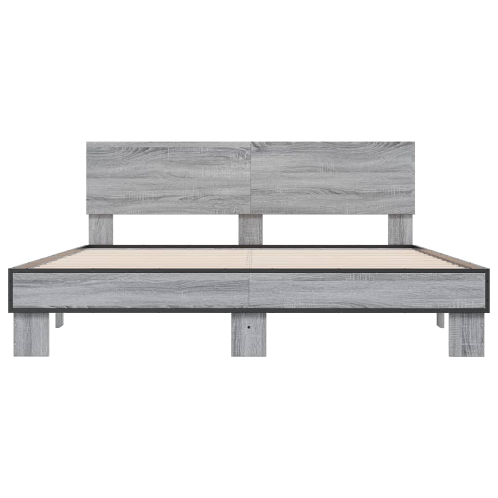 sengestel 150x200 cm konstrueret træ og metal grå sonoma-eg