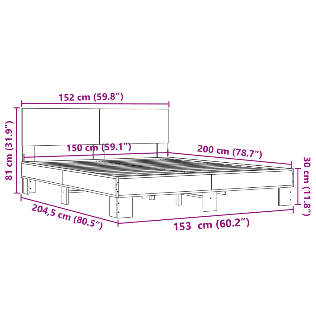 sengestel 150x200 cm konstrueret træ og metal grå sonoma-eg