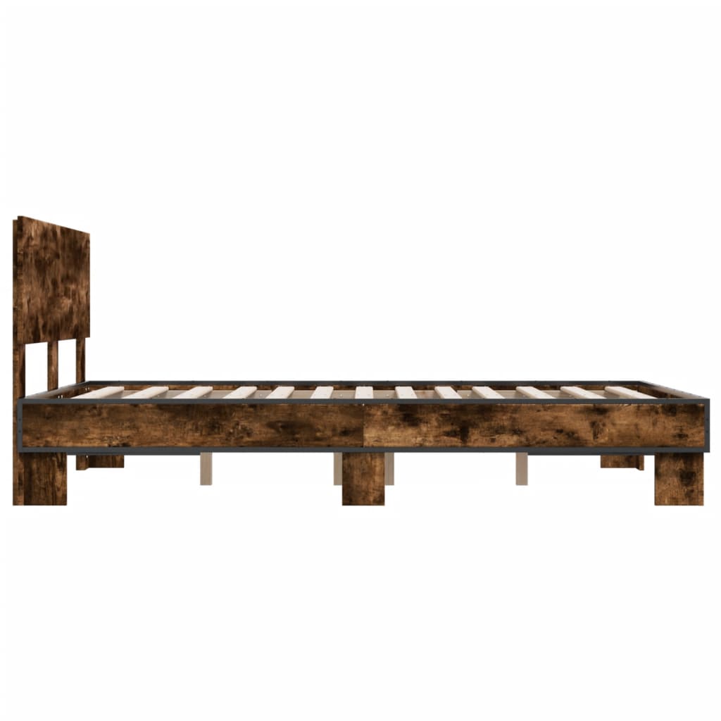 sengestel 140x200cm konstrueret træ og metal røget egetræsfarve