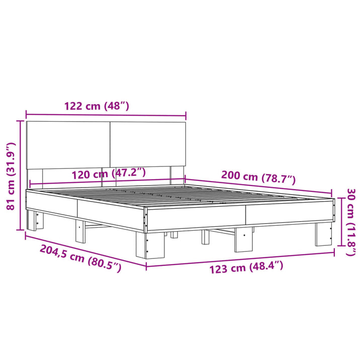 sengestel 120x200 cm konstrueret træ og metal sonoma-eg