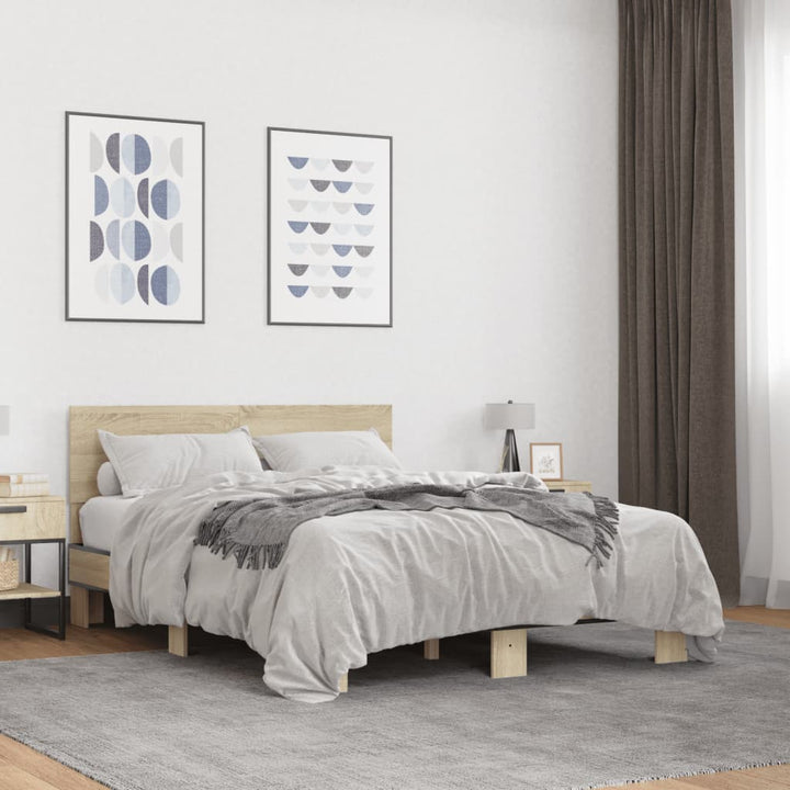 sengestel 120x200 cm konstrueret træ og metal sonoma-eg