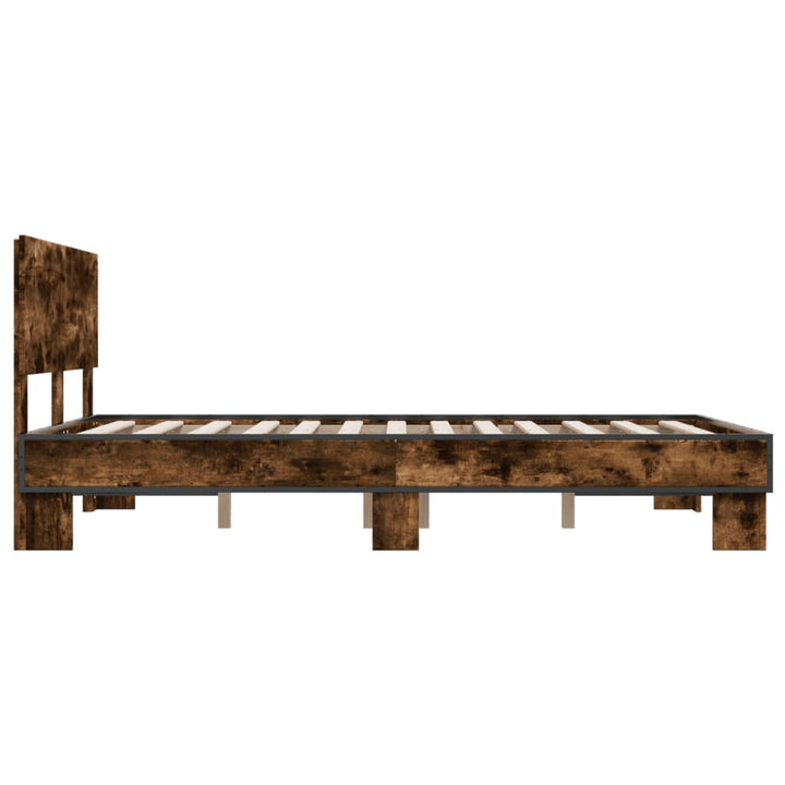 sengestel 120x200cm konstrueret træ og metal røget egetræsfarve