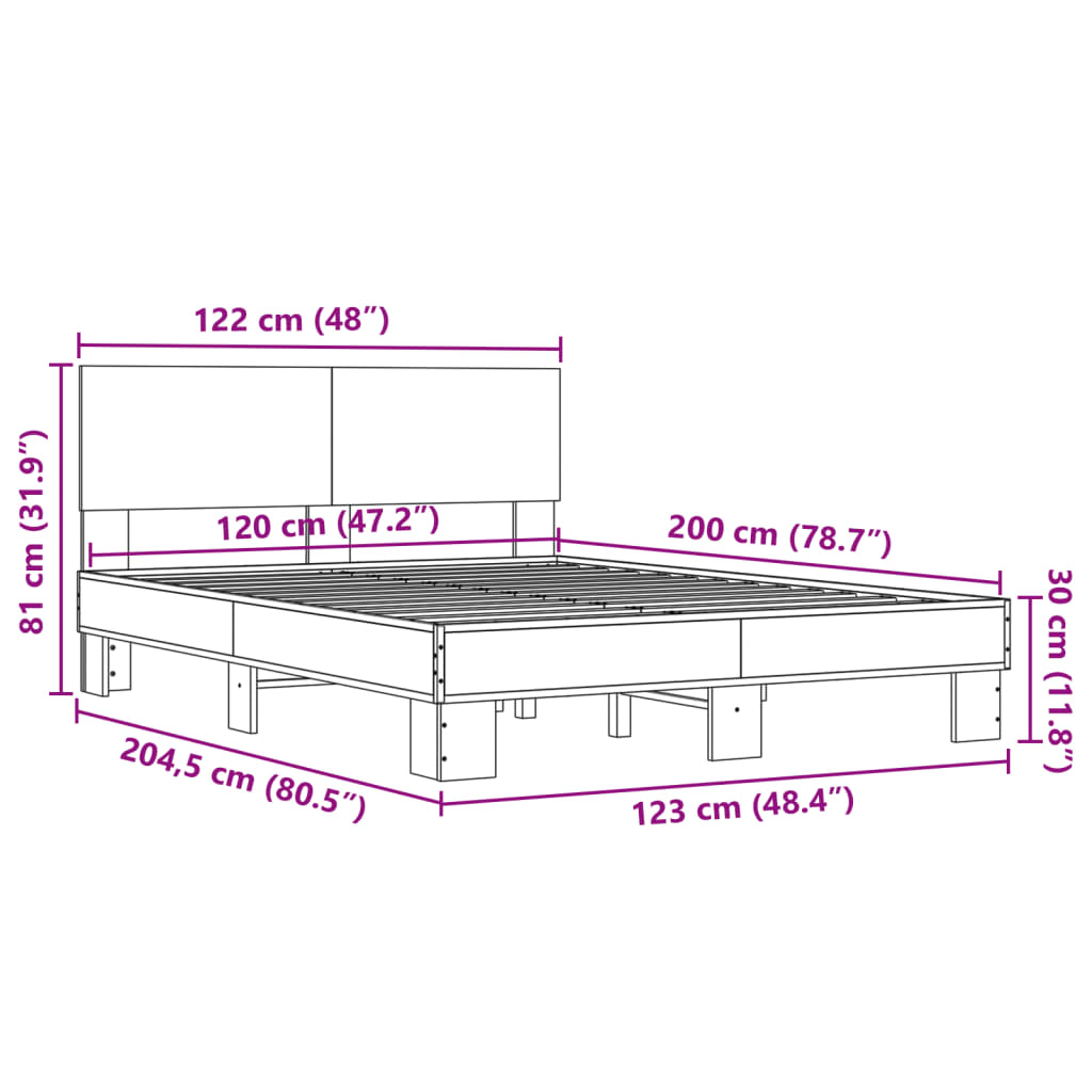 sengestel 120x200 cm konstrueret træ og metal grå sonoma-eg