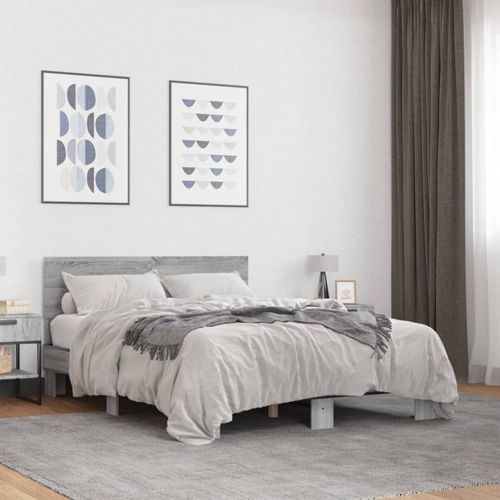 sengestel 120x200 cm konstrueret træ og metal grå sonoma-eg