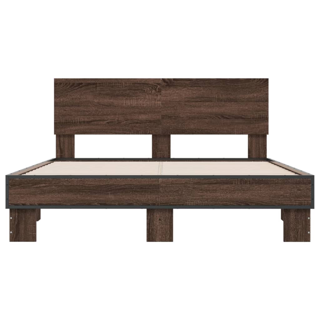 sengestel 120x200 cm konstrueret træ og metal brun egetræ