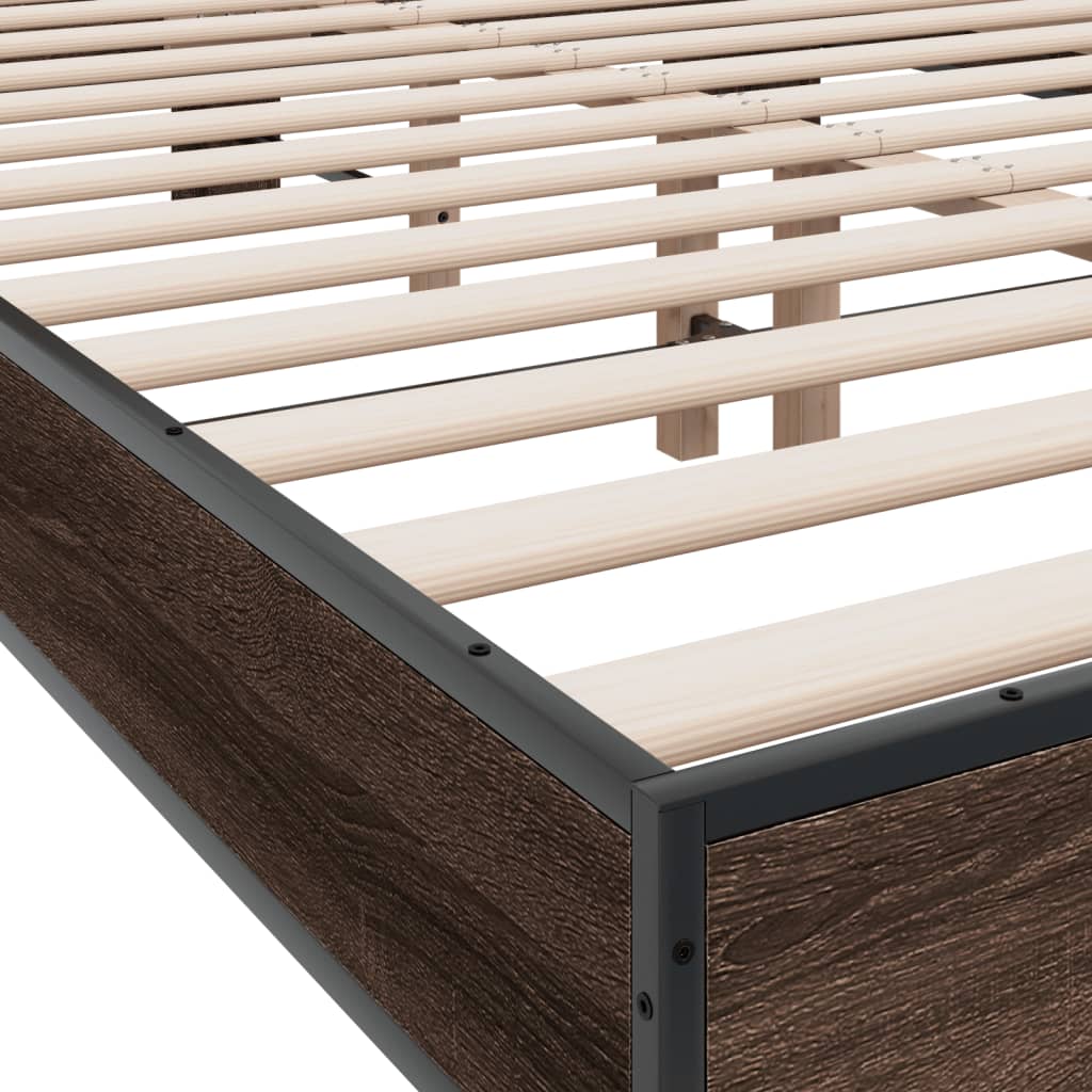 sengestel 120x200 cm konstrueret træ og metal brun egetræ