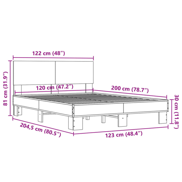 sengestel 120x200 cm konstrueret træ og metal brun egetræ