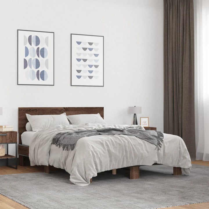 sengestel 120x200 cm konstrueret træ og metal brun egetræ
