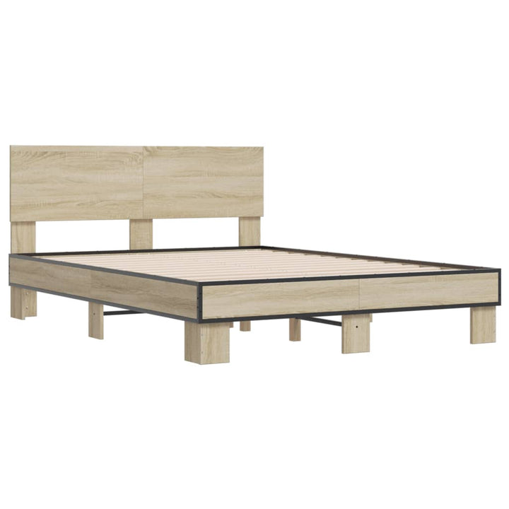 sengestel 135x190 cm konstrueret træ og metal sonoma-eg