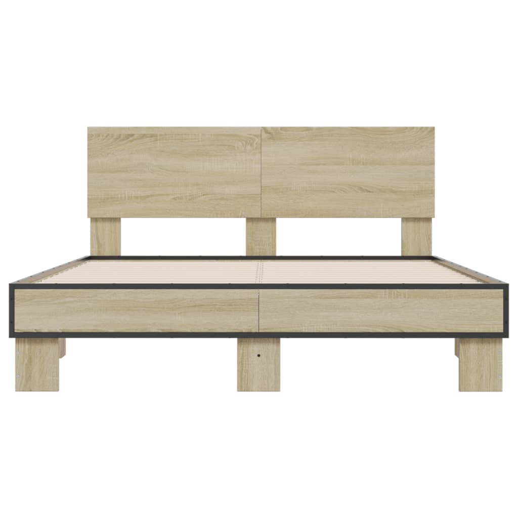 sengestel 135x190 cm konstrueret træ og metal sonoma-eg