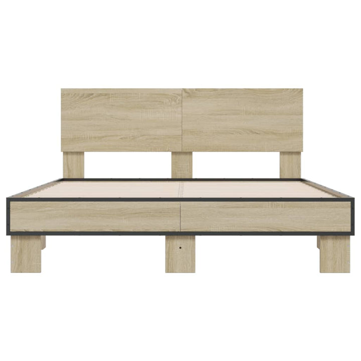 sengestel 135x190 cm konstrueret træ og metal sonoma-eg