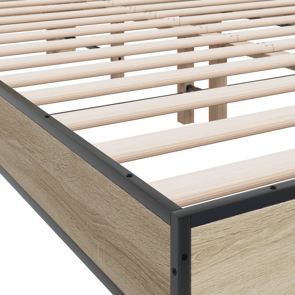 sengestel 135x190 cm konstrueret træ og metal sonoma-eg
