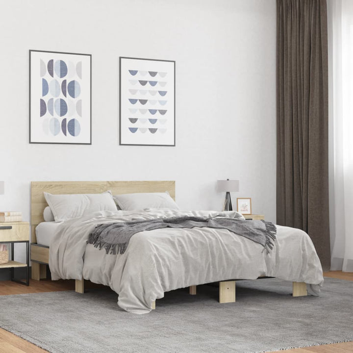 sengestel 135x190 cm konstrueret træ og metal sonoma-eg