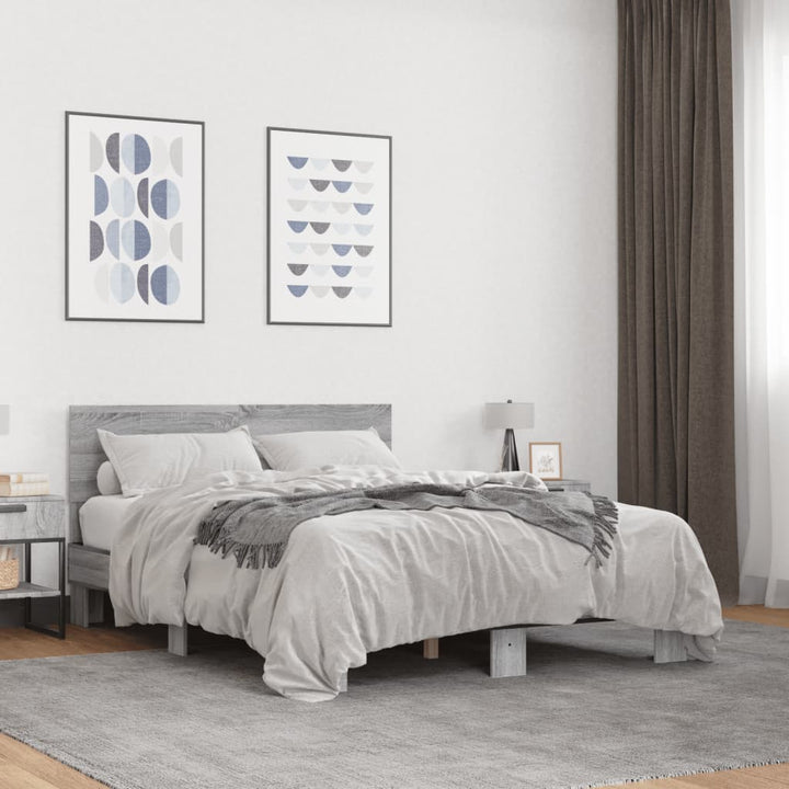 sengestel 135x190 cm konstrueret træ og metal grå sonoma-eg