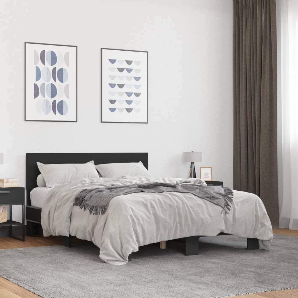 sengestel 140x190 cm konstrueret træ og metal sort